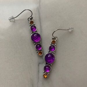 1605 Purple and Silver Linear Earrings with Beaded Design